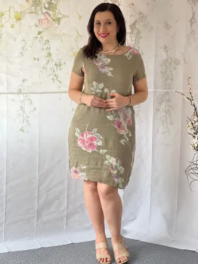 Sicily Khaki Linen Dress