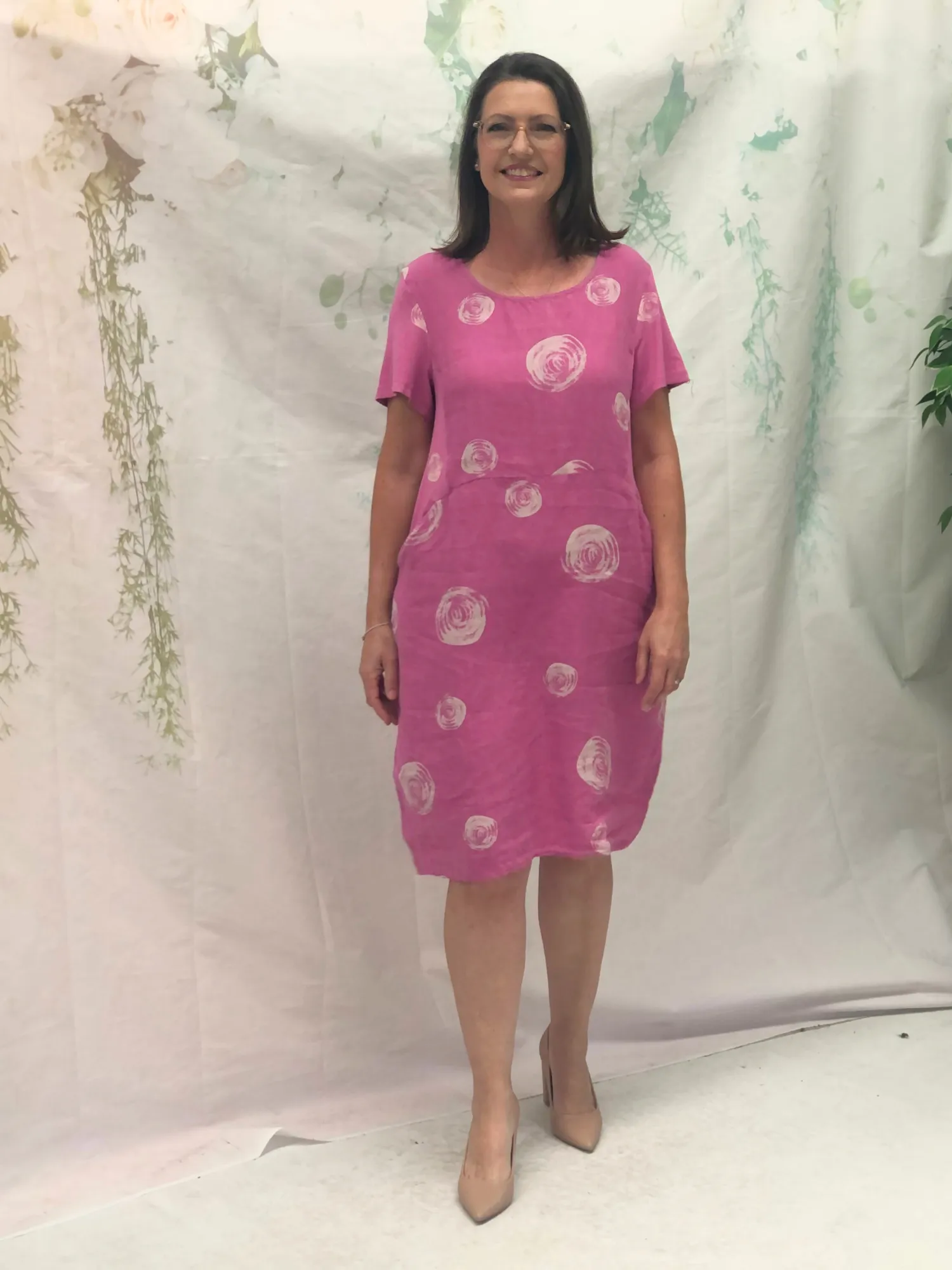 Sicily Swirl Pink Linen Dress