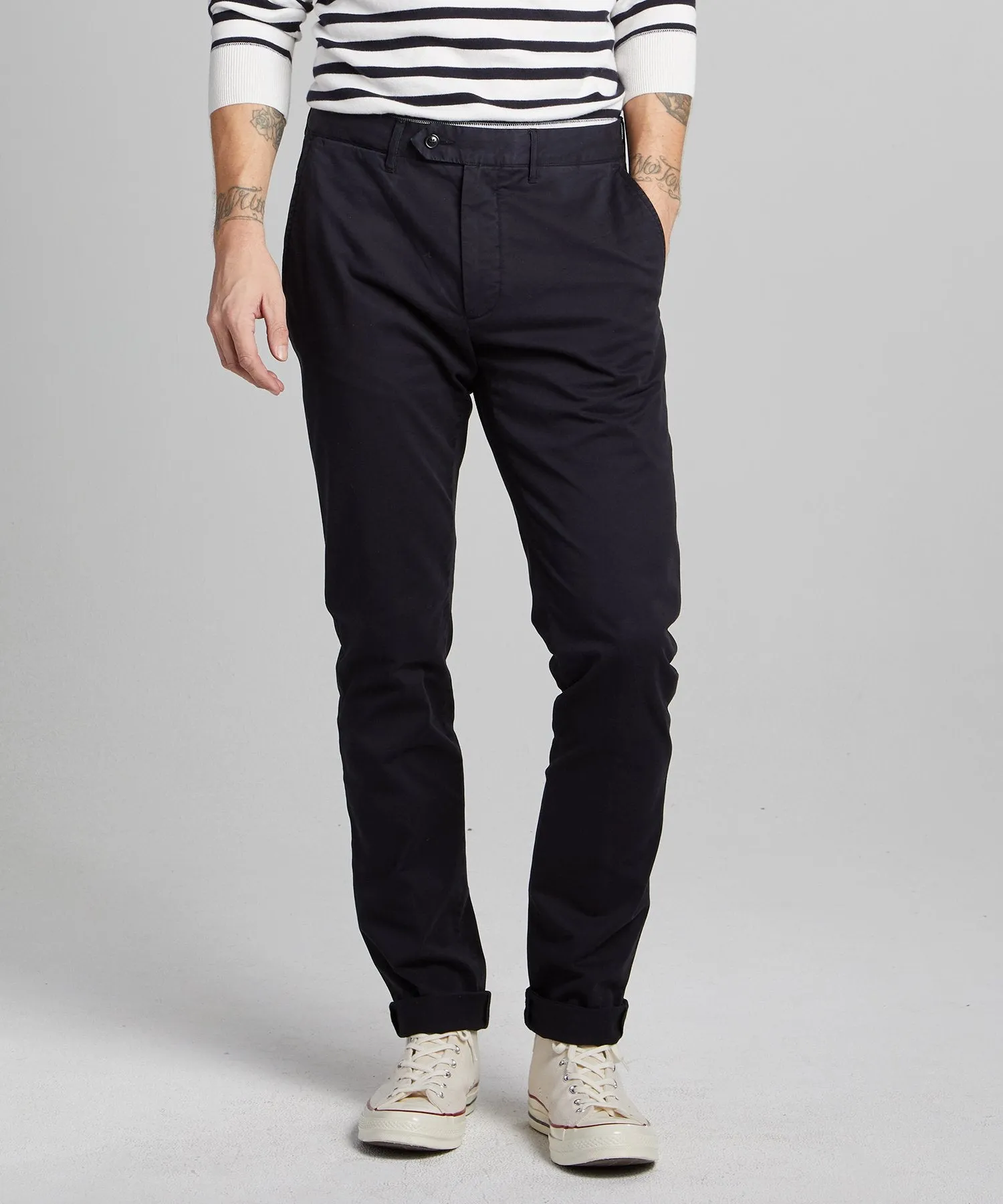 Slim Fit Tab Front Stretch Chino in Navy