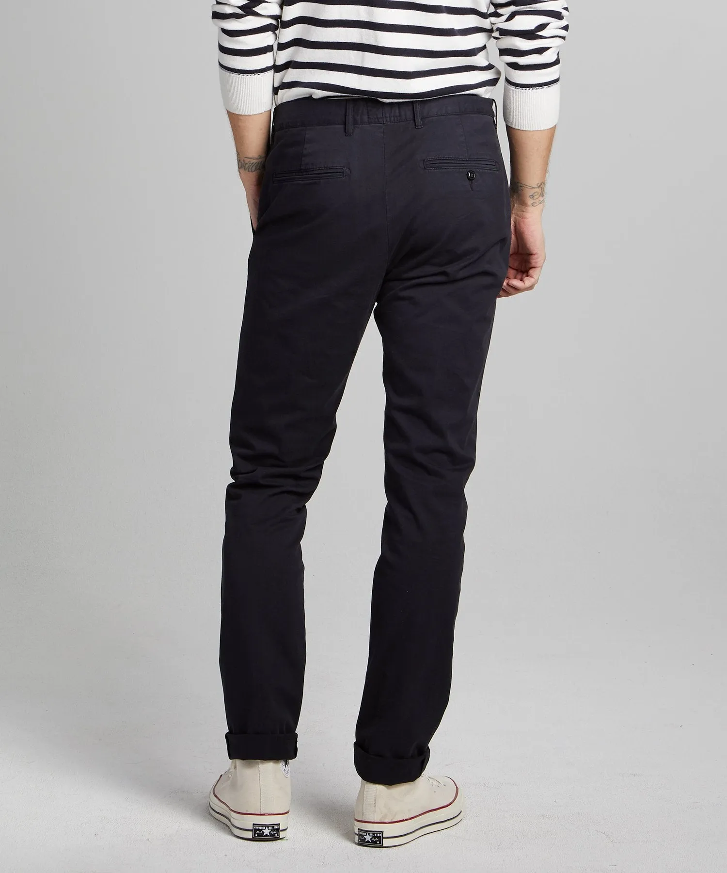 Slim Fit Tab Front Stretch Chino in Navy