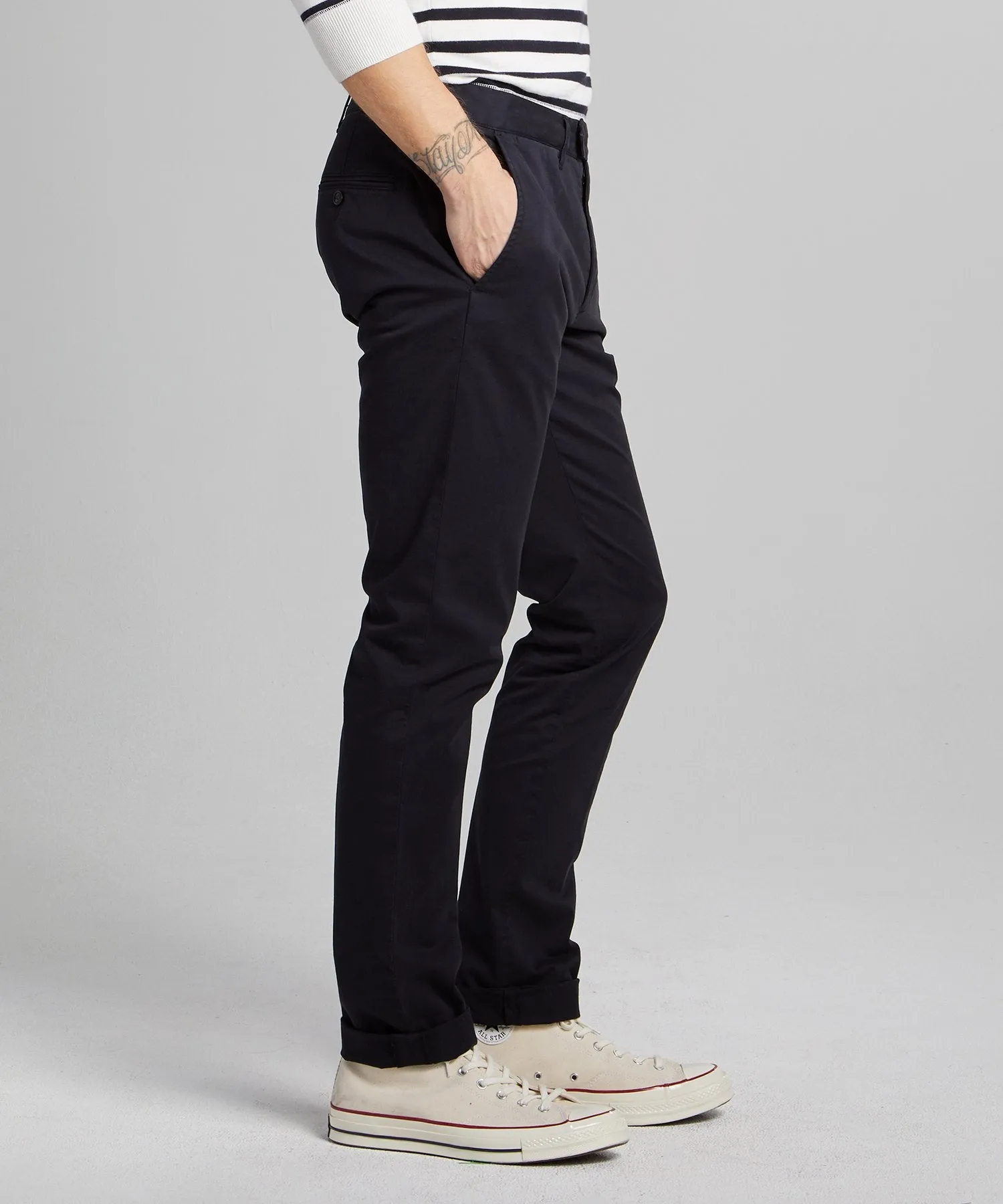 Slim Fit Tab Front Stretch Chino in Navy