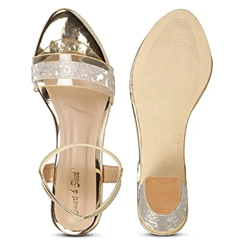 Smart & Sleek Transparent Block Heels Sandals for Women & Girls (Color-Gold, Size-7)