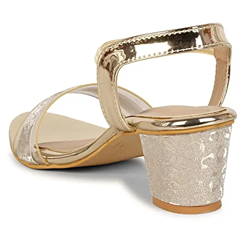 Smart & Sleek Transparent Block Heels Sandals for Women & Girls (Color-Gold, Size-7)