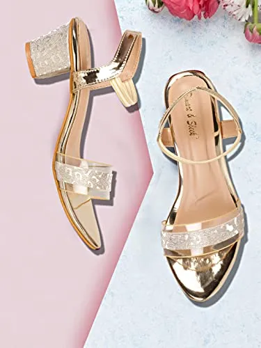 Smart & Sleek Transparent Block Heels Sandals for Women & Girls (Color-Gold, Size-7)