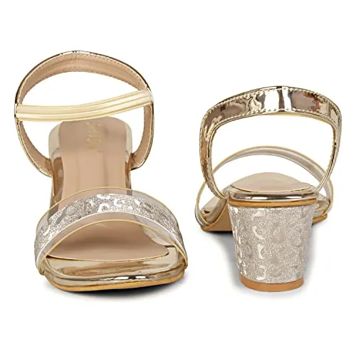 Smart & Sleek Transparent Block Heels Sandals for Women & Girls (Color-Gold, Size-7)