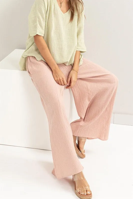 Smocked Waist Wide Leg Pants