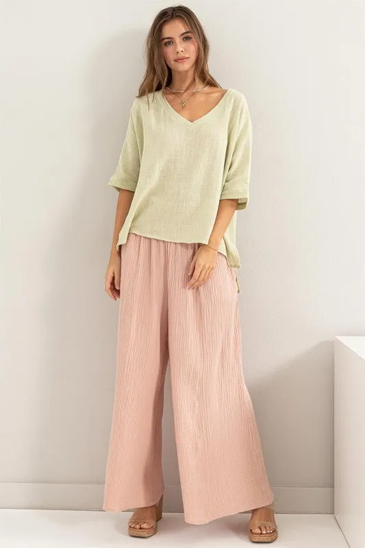 Smocked Waist Wide Leg Pants