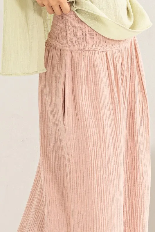 Smocked Waist Wide Leg Pants