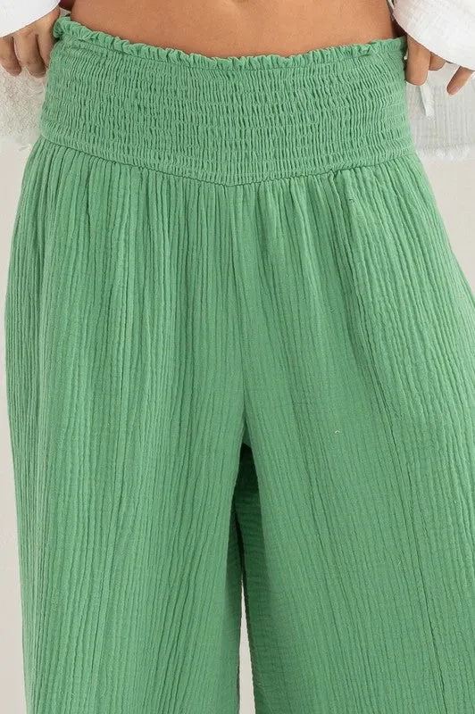 Smocked Waist Wide Leg Pants