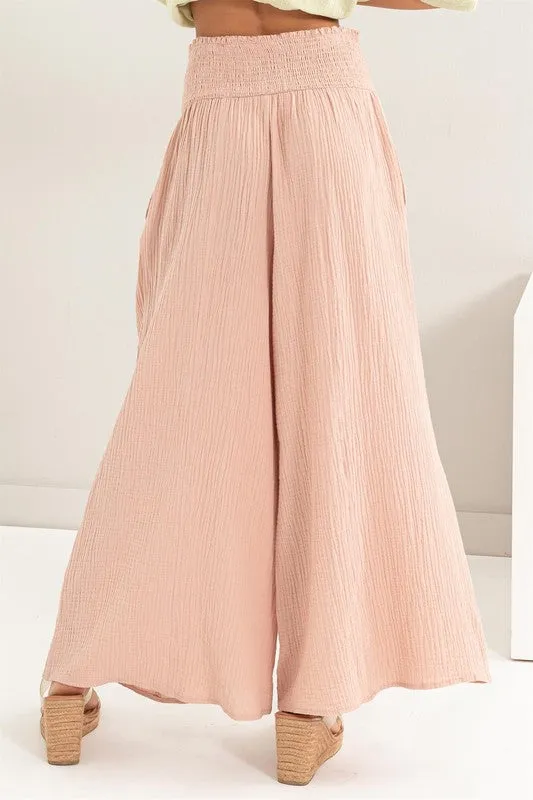 Smocked Waist Wide Leg Pants