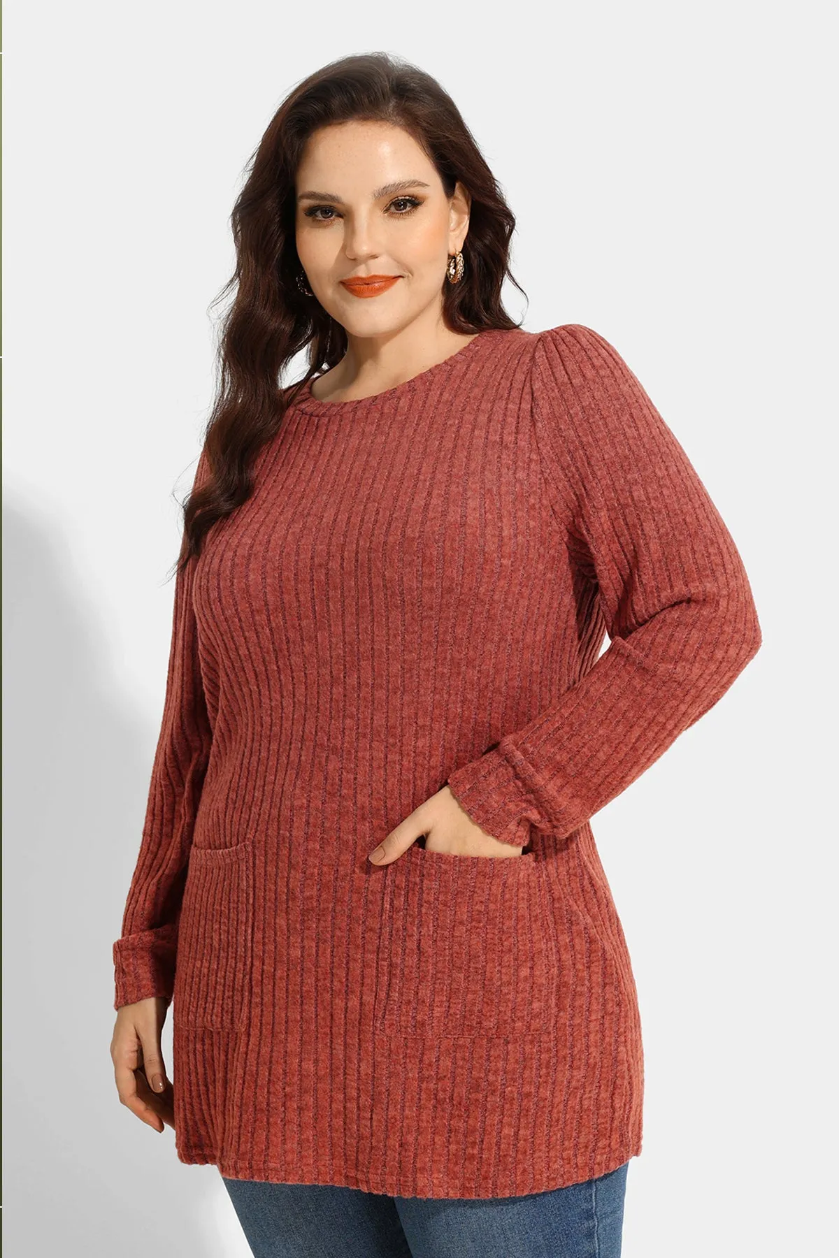 Solid Texture Pocket Tunic Long Sleeve Shirt
