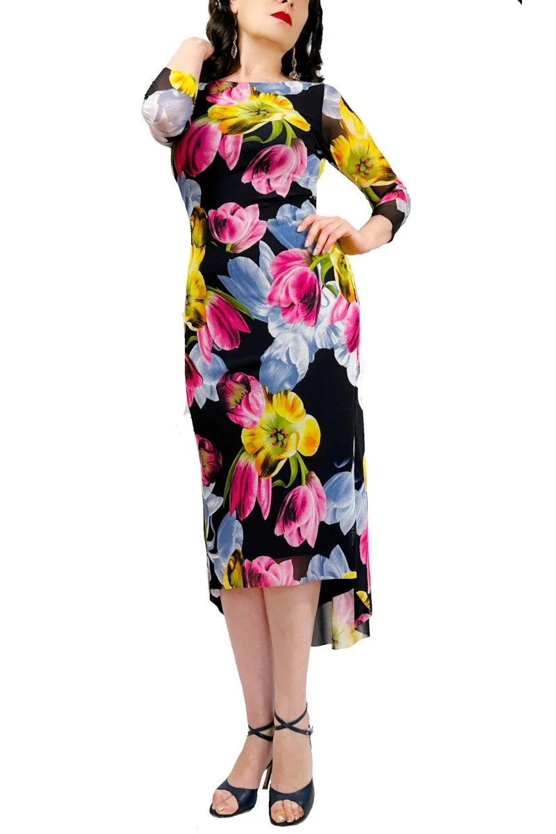 spring tulips NINA mesh tango dress with sleeves