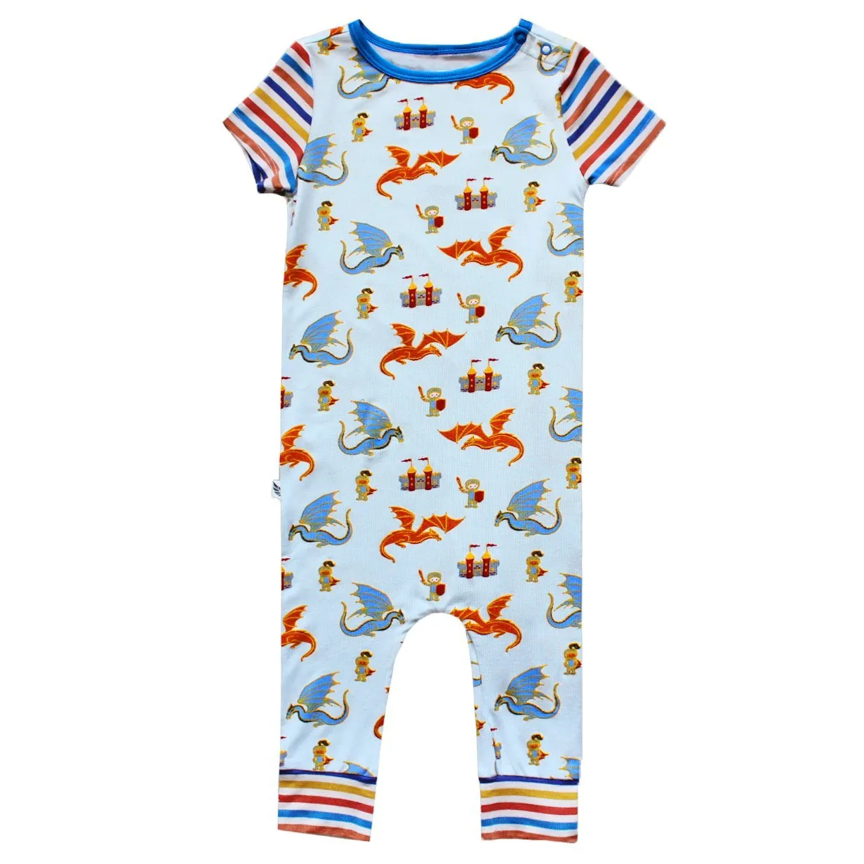 Steel Blue Dragons & Knights Romper with Side Zipper (0-3T)