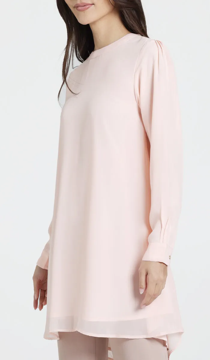 Sukoon Long Flowy Chiffon Tunic Dress - Blush