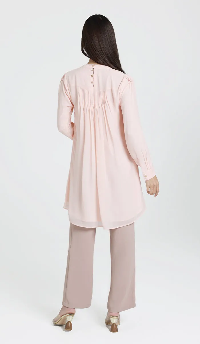 Sukoon Long Flowy Chiffon Tunic Dress - Blush