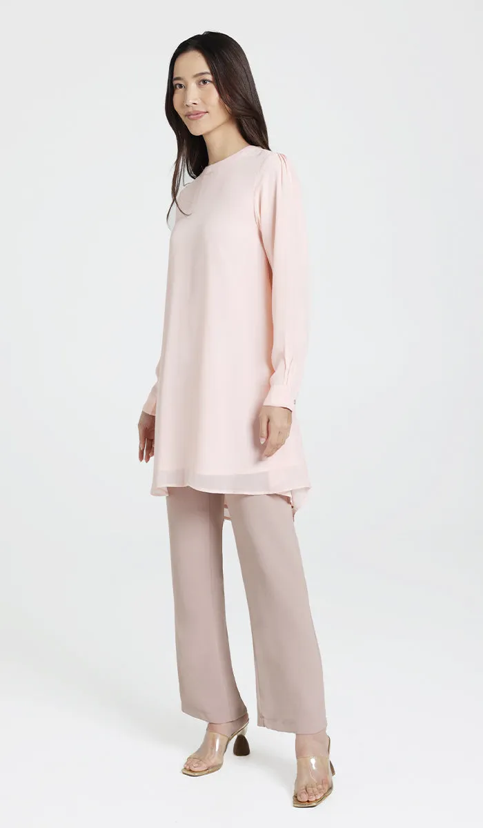 Sukoon Long Flowy Chiffon Tunic Dress - Blush