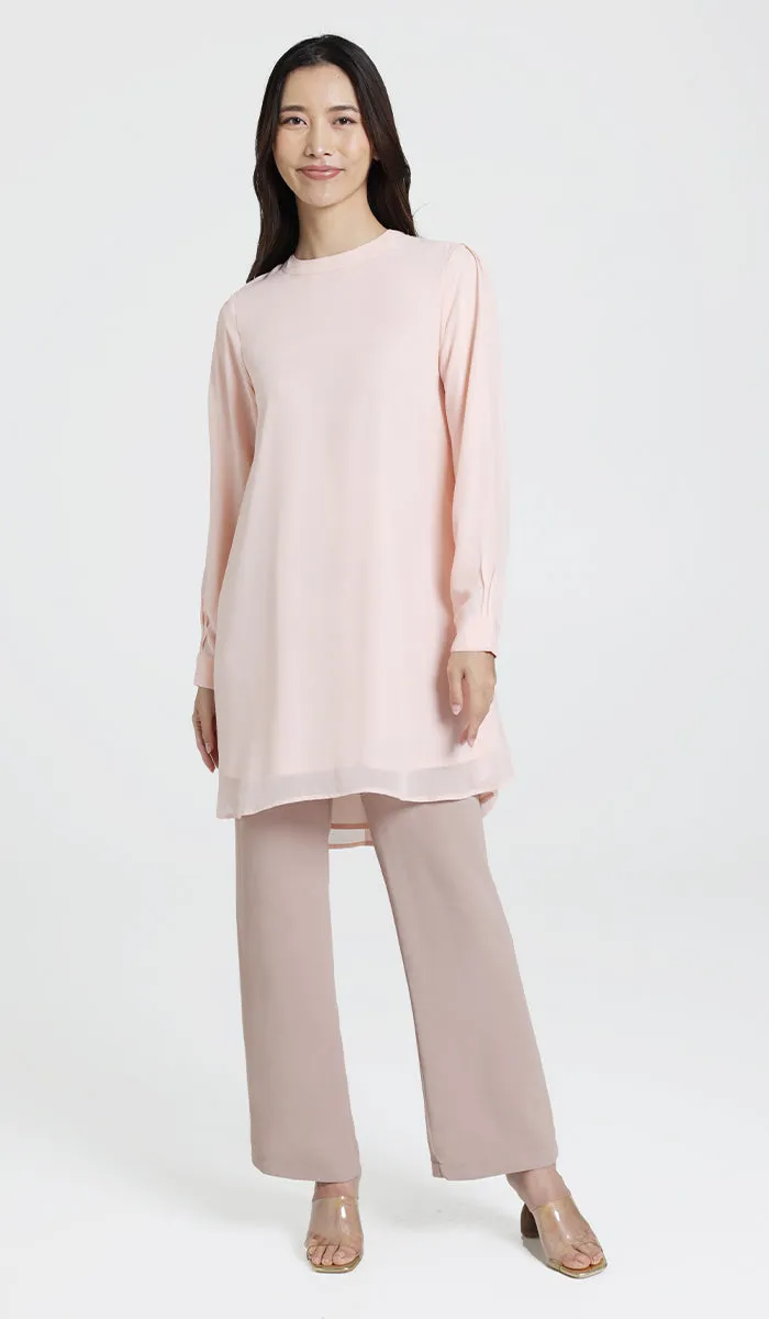 Sukoon Long Flowy Chiffon Tunic Dress - Blush