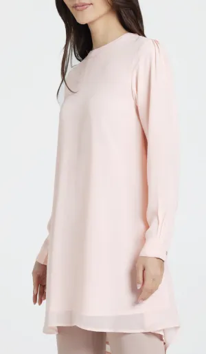 Sukoon Long Flowy Chiffon Tunic Dress - Blush