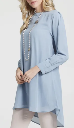 Sukoon Long Flowy Chiffon Tunic Dress - Powder Blue - PREORDER (ships in 2 weeks)