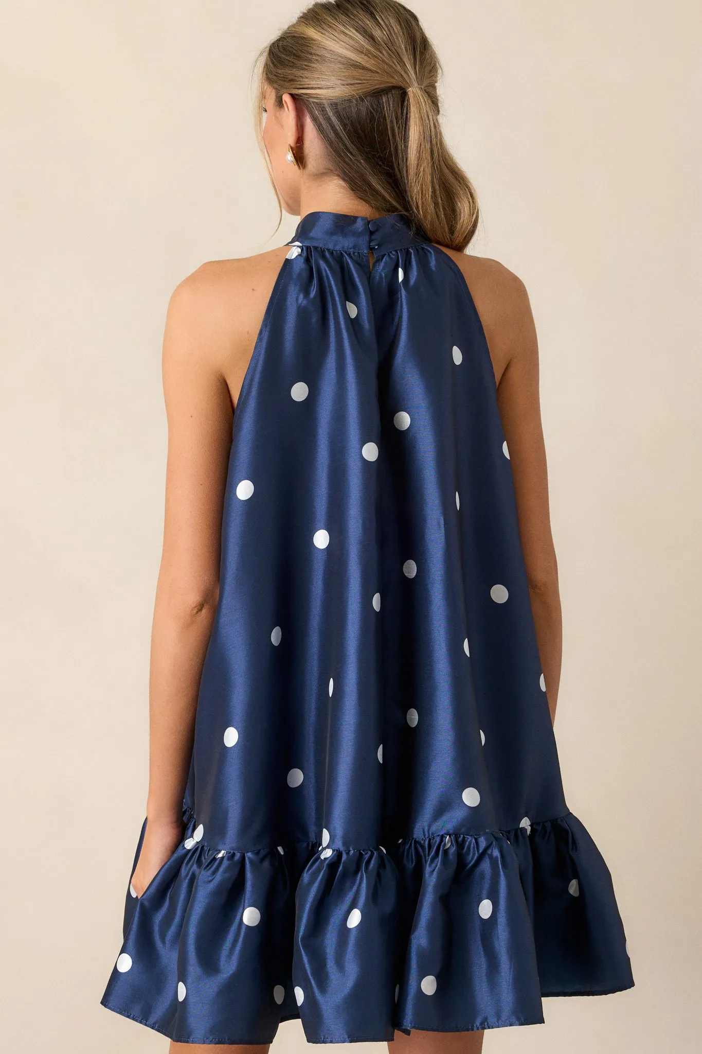 Sweet Soirée Navy Halter Polka Dot Mini Dress