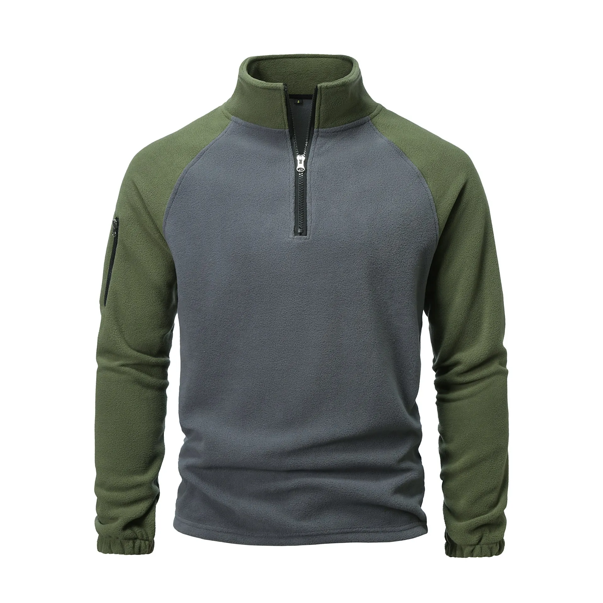 TACTICAL FLEECE JACKET FOR MEN, FLEECE HOODIE, AUTUMN AND WINTER COLOR BLOCKED VELVET STAND UP COLLAR JACKET