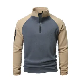 TACTICAL FLEECE JACKET FOR MEN, FLEECE HOODIE, AUTUMN AND WINTER COLOR BLOCKED VELVET STAND UP COLLAR JACKET