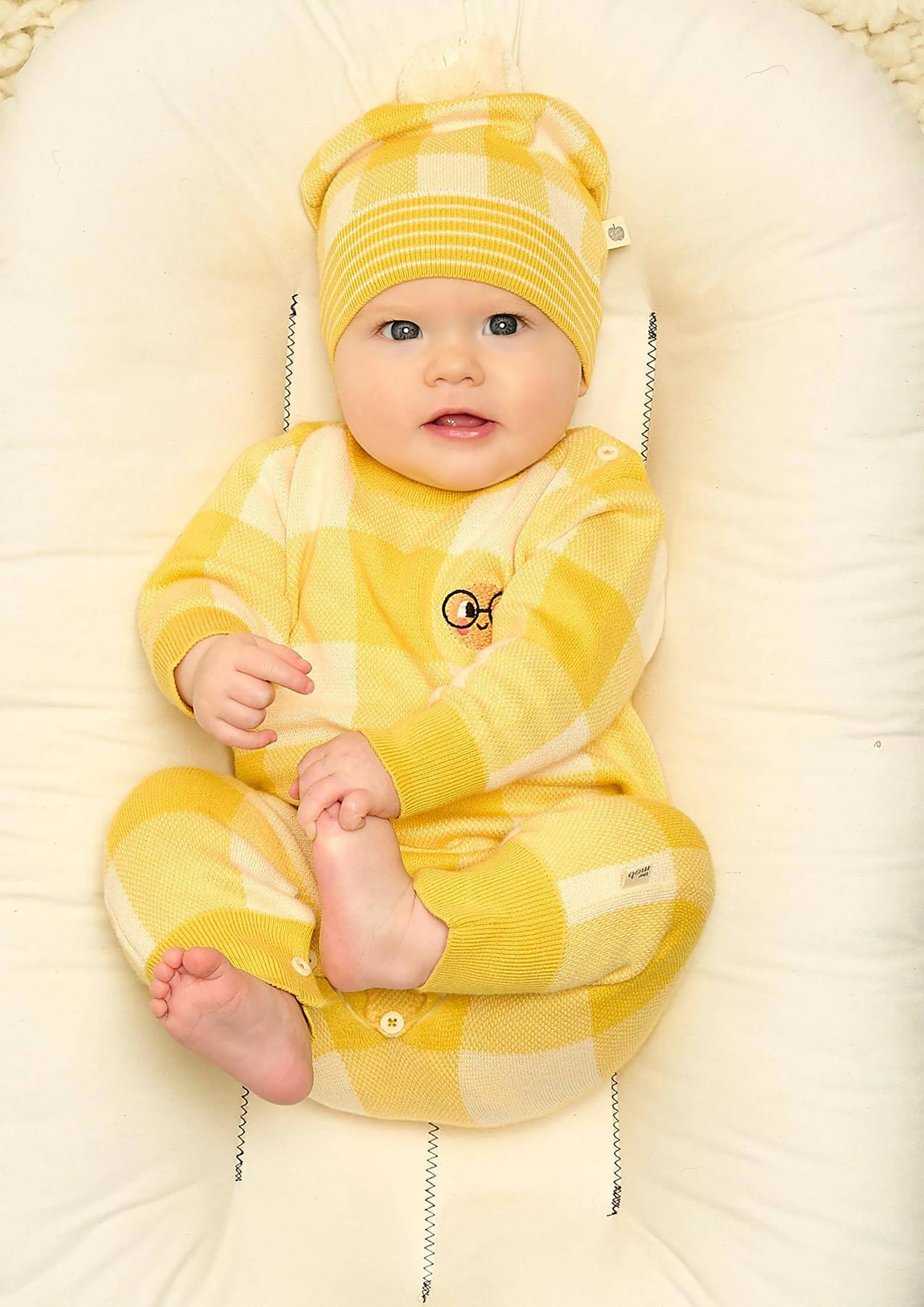 The Bonnie Mob Baby Check Jacquard Romper in Yellow