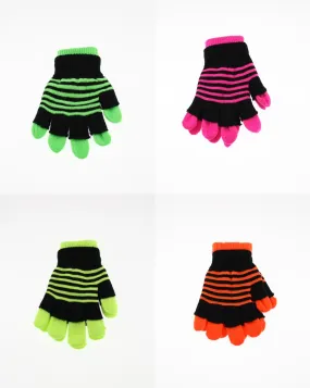 Unisex 2 in 1 Magic Gloves w. Neon Stripe Fingerless Gloves