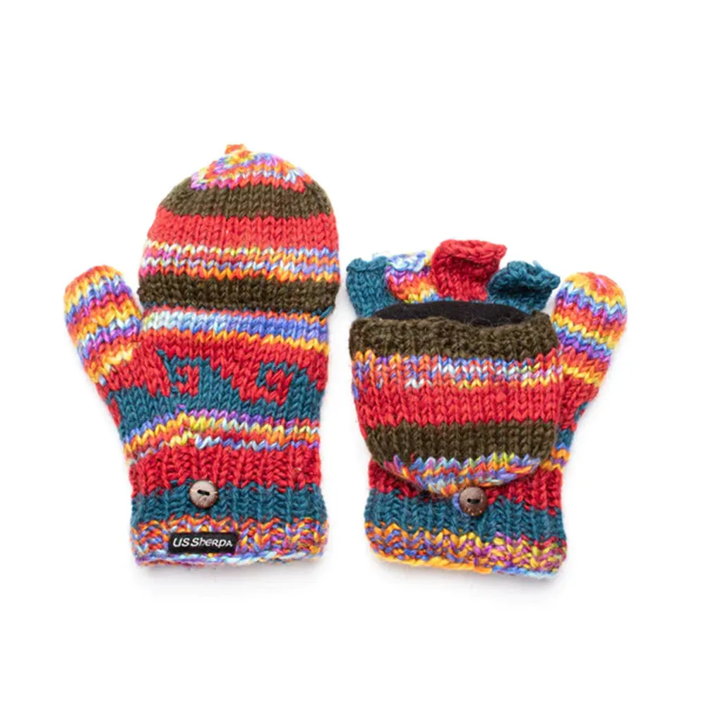 US SHERPA TENZING FOLDING MITTENS RED MULTI