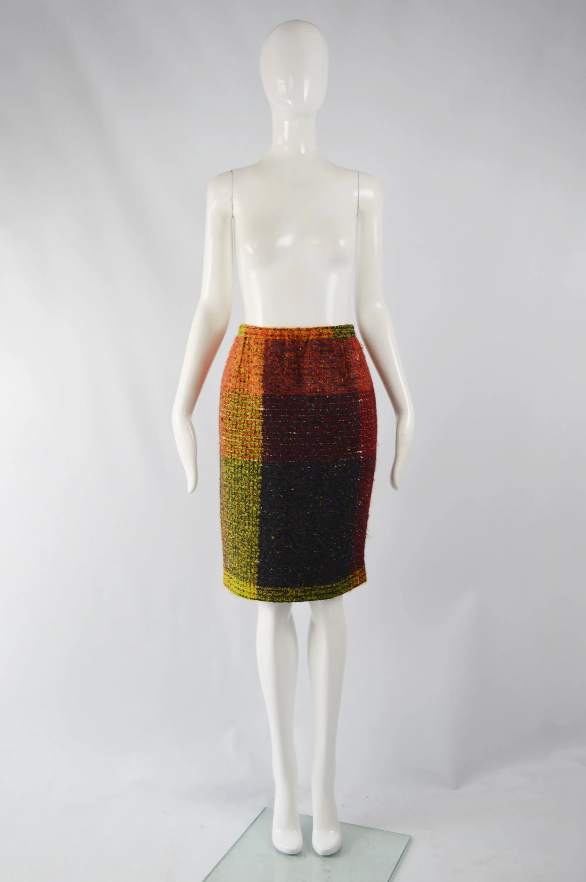 Vintage Wool & Mohair Checked Boucle Skirt, 1980s