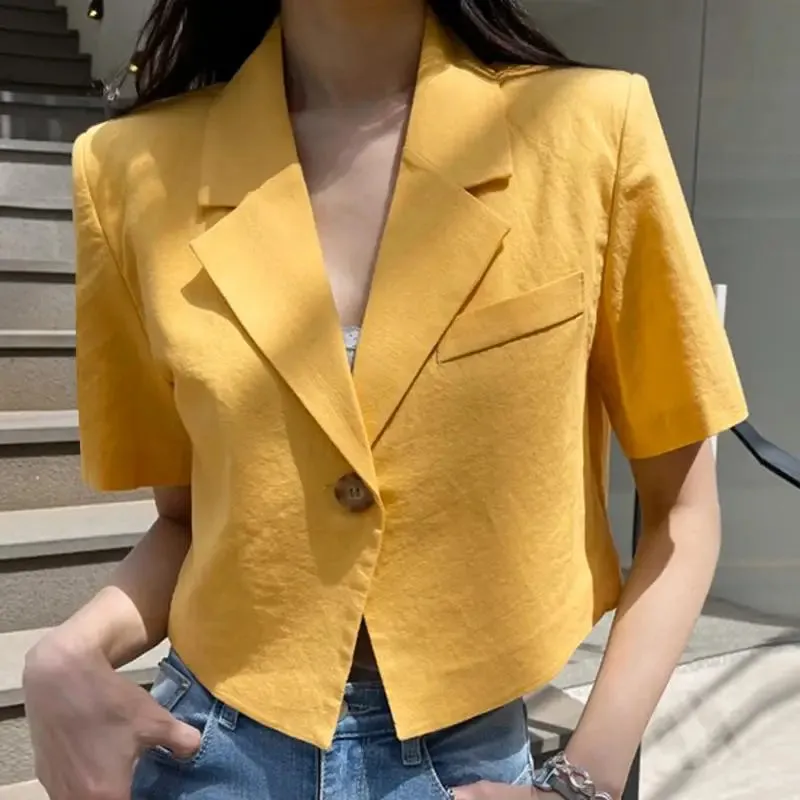 VONDA Elegant Summer Blazer Women Short Sleeve Suit Collar Coat 2024 Fashion Outwear Solid Color Casual Slim Button Tunic Tops