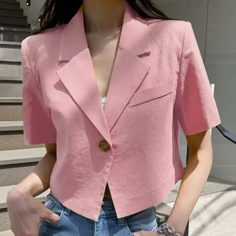 VONDA Elegant Summer Blazer Women Short Sleeve Suit Collar Coat 2024 Fashion Outwear Solid Color Casual Slim Button Tunic Tops