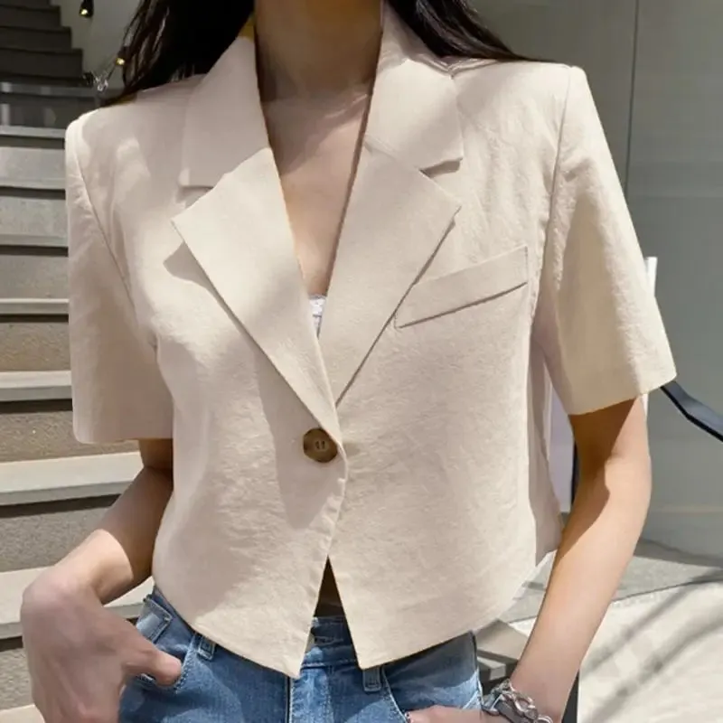 VONDA Elegant Summer Blazer Women Short Sleeve Suit Collar Coat 2024 Fashion Outwear Solid Color Casual Slim Button Tunic Tops