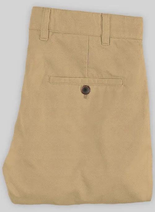 Washed Khaki Feather Cotton Canvas Stretch Chino Pants