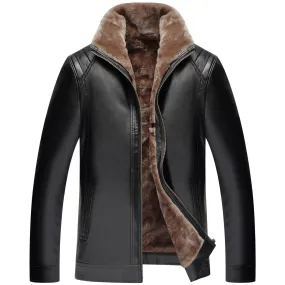 Windproof Winter Fur Collar Zipper Thick Leather Jacket