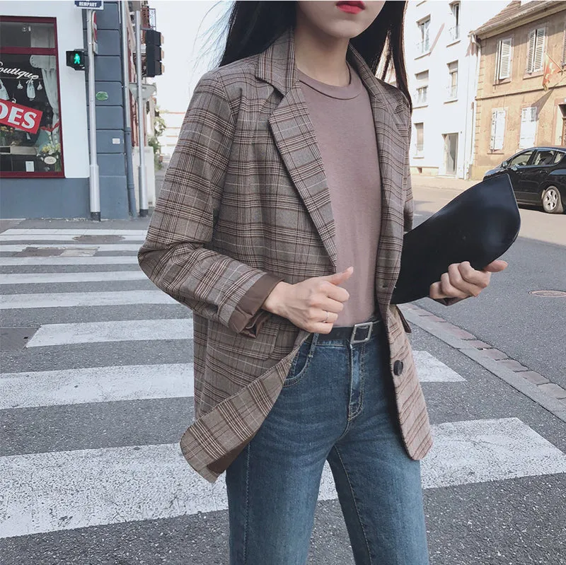 Wjczt 2022 Retro Plaid Blazer Set Single-breasted Jacket &amp; Pencil Skirt 2 Pieces Skirt Suit Female Office Ladies Blazer Suit