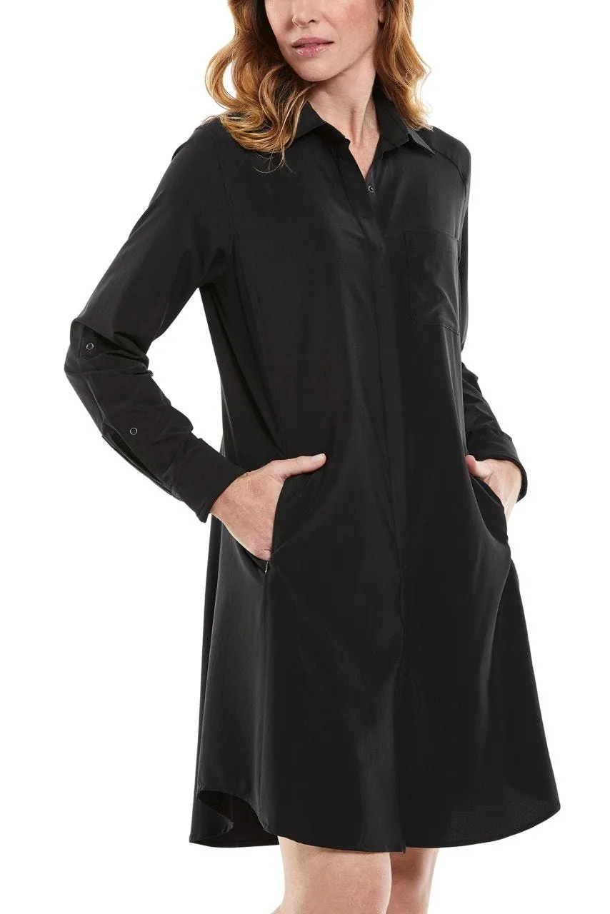 Women's Malta Travel Shirt Dress  |  Black Shadow Stripe