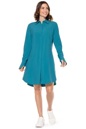 Women's Malta Travel Shirt Dress  |  Tahitian Teal Shadow Stripe