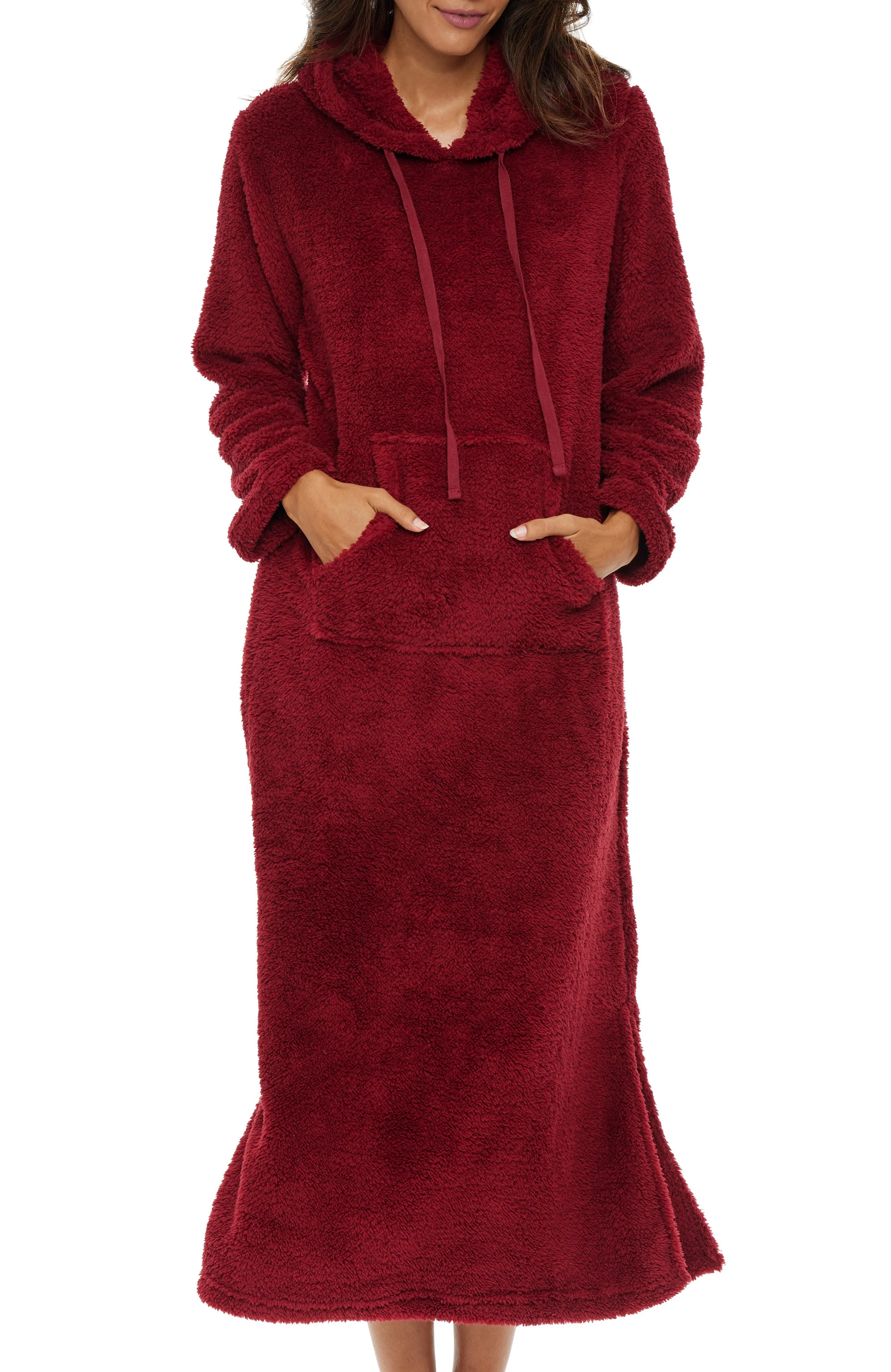 Women's Plush Sweatshirt Robe with Pockets, Long Hooded Fleece Duster Kaftan