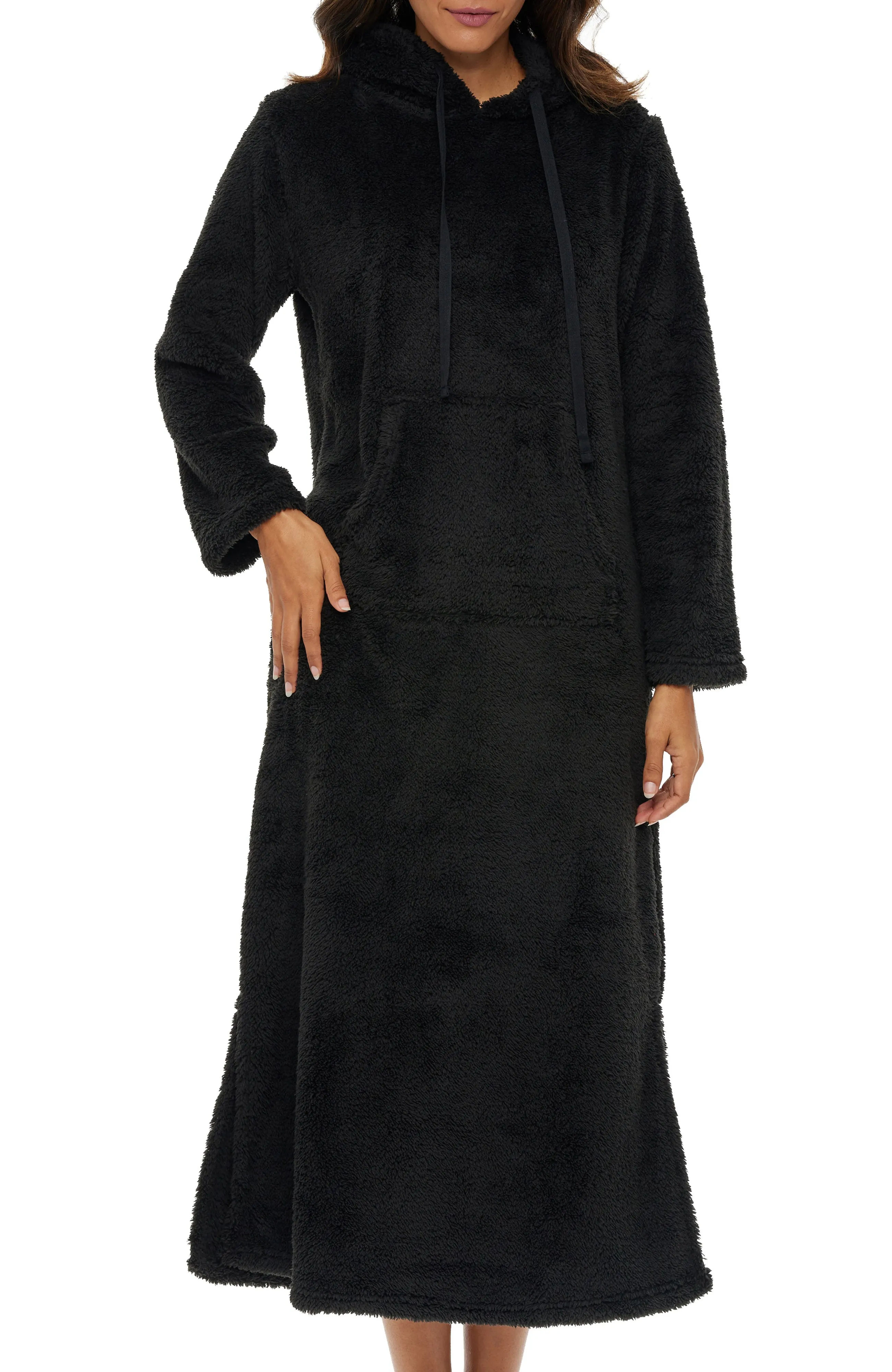 Women's Plush Sweatshirt Robe with Pockets, Long Hooded Fleece Duster Kaftan