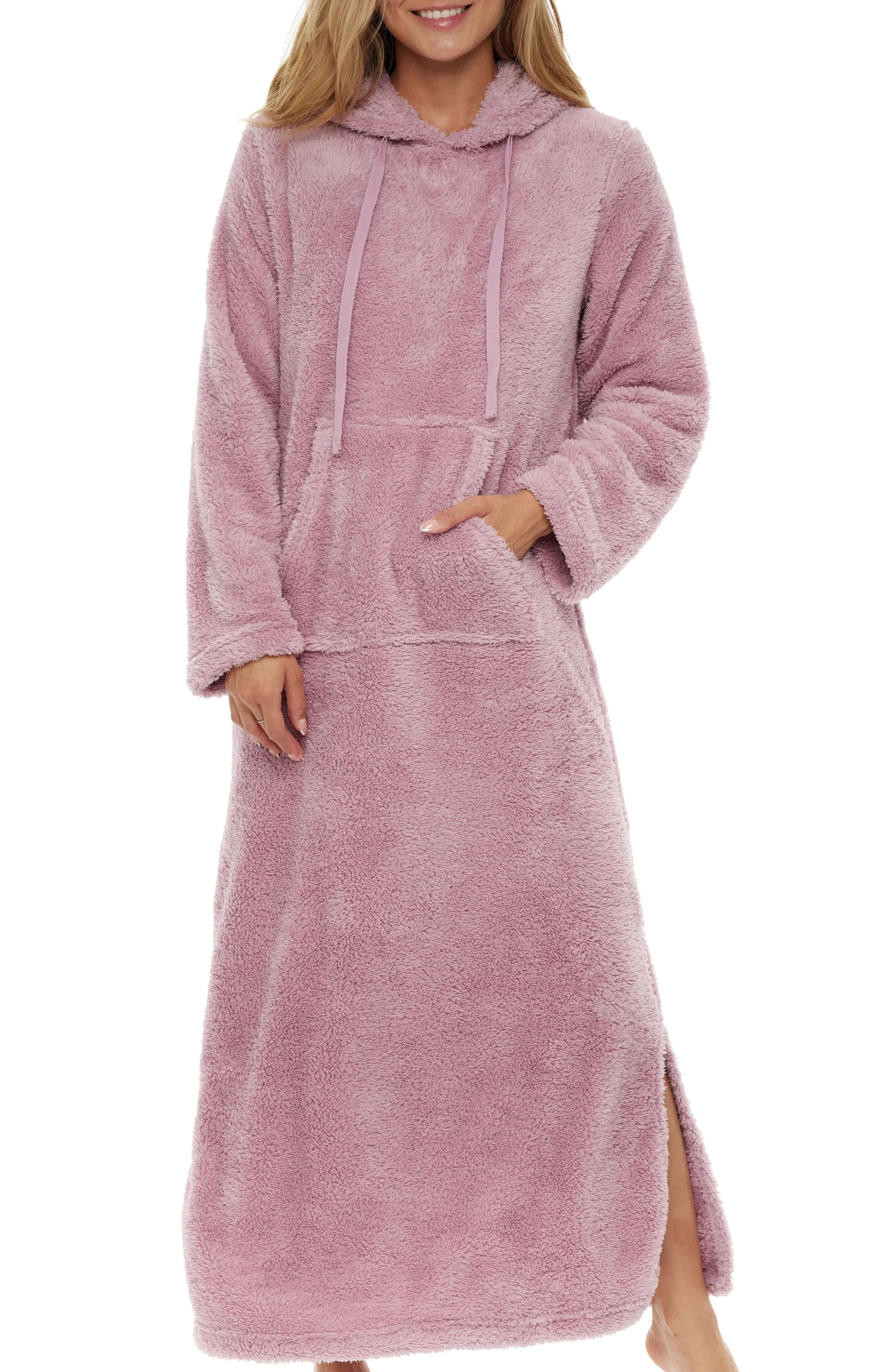 Women's Plush Sweatshirt Robe with Pockets, Long Hooded Fleece Duster Kaftan