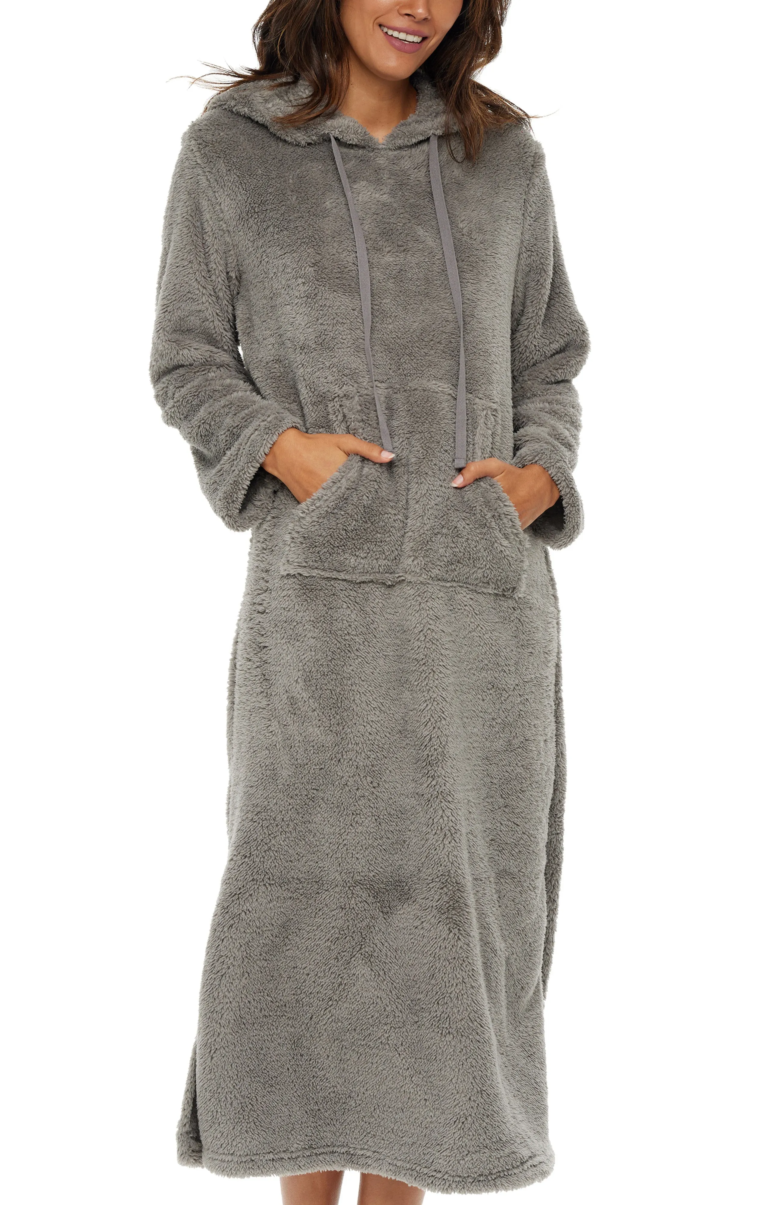 Women's Plush Sweatshirt Robe with Pockets, Long Hooded Fleece Duster Kaftan