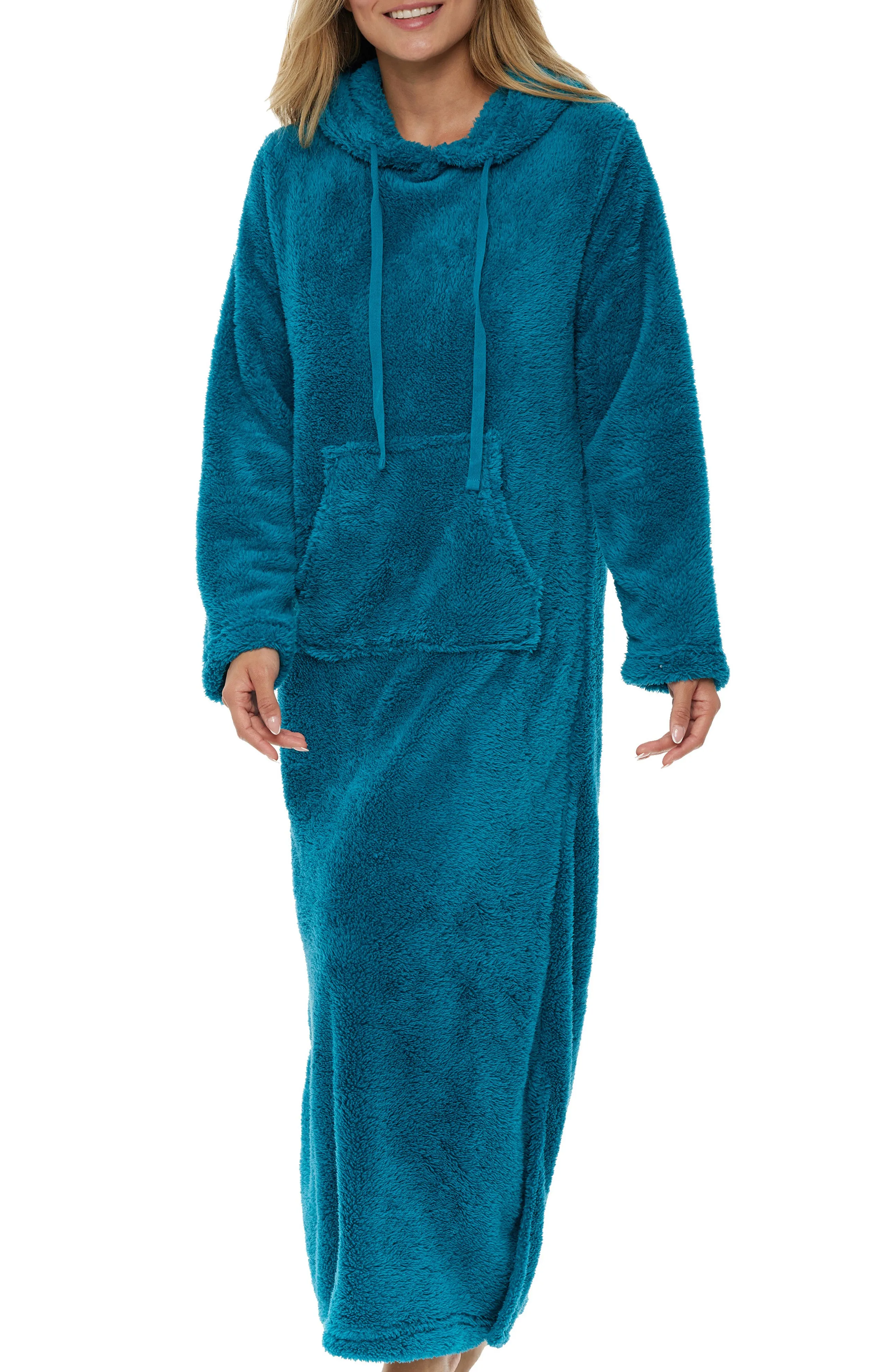 Women's Plush Sweatshirt Robe with Pockets, Long Hooded Fleece Duster Kaftan