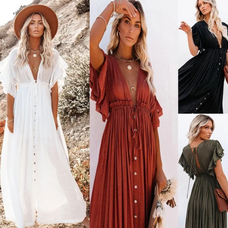 Womens Sexy Bikini Cover-ups Long Tunic Beach Dress