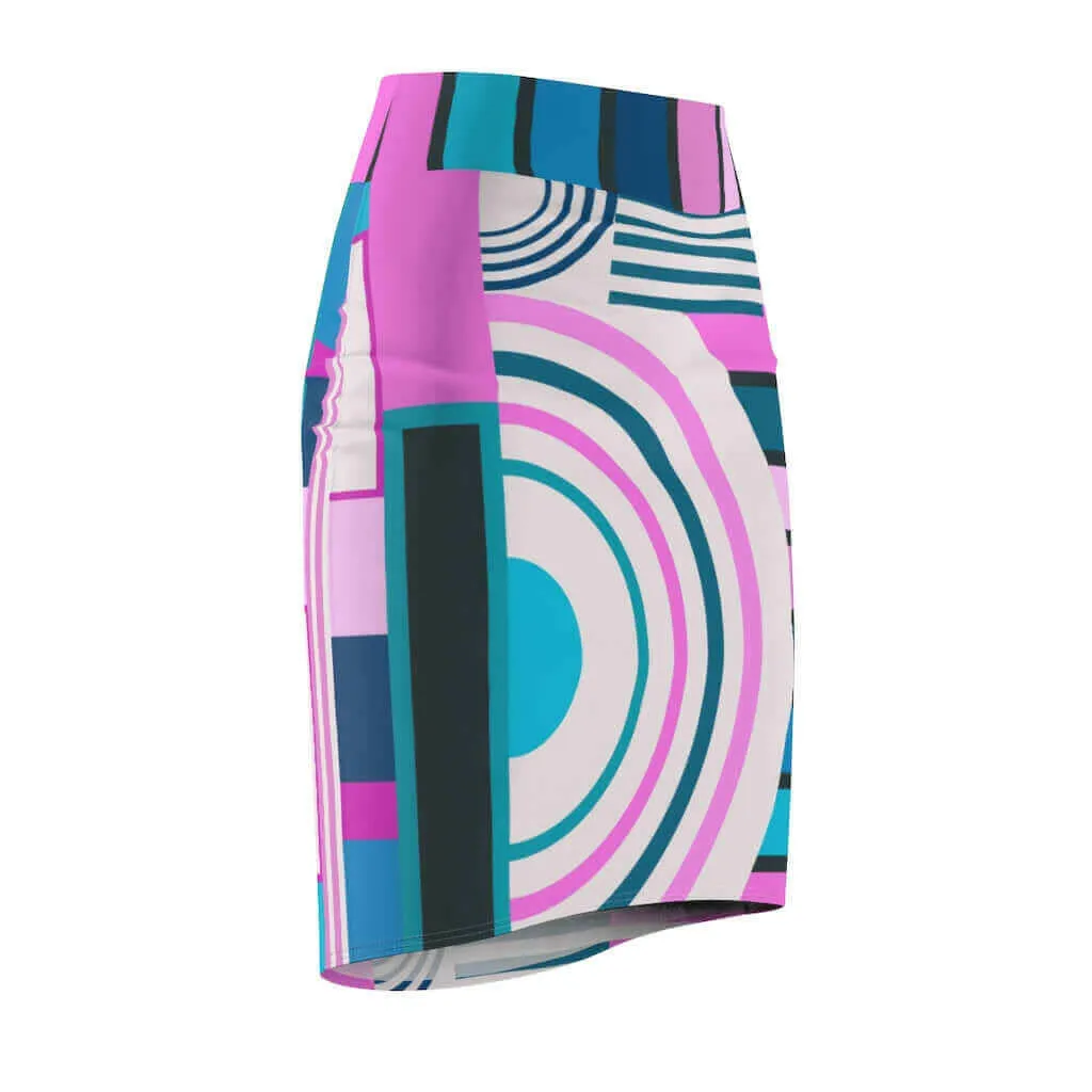 Womens Skirt, Pink and Blue High Waist Pencil Skirt, S19817