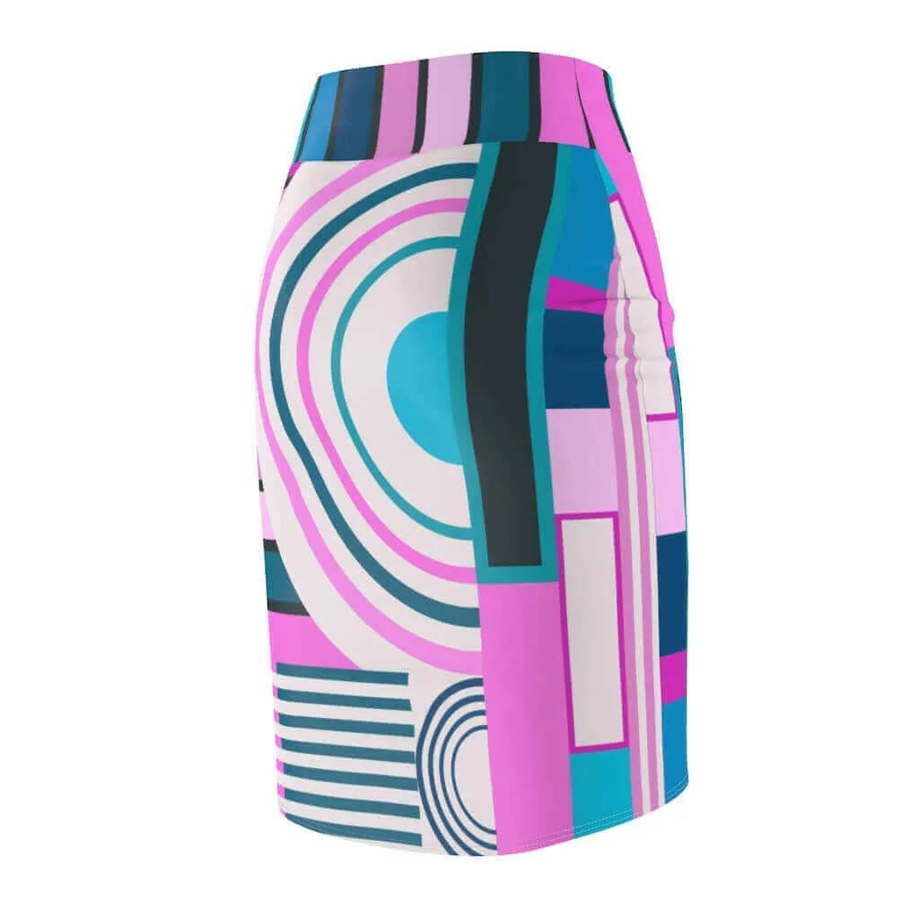 Womens Skirt, Pink and Blue High Waist Pencil Skirt, S19817