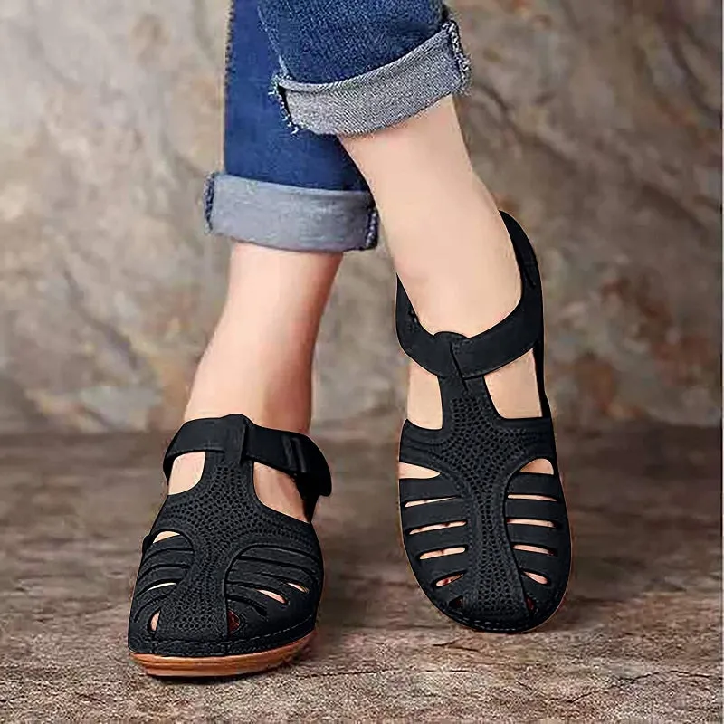 Womens Summer Hollow Closed Toe Wedge Casual Sandals