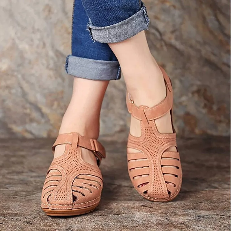 Womens Summer Hollow Closed Toe Wedge Casual Sandals