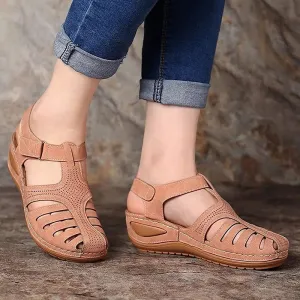 Womens Summer Hollow Closed Toe Wedge Casual Sandals