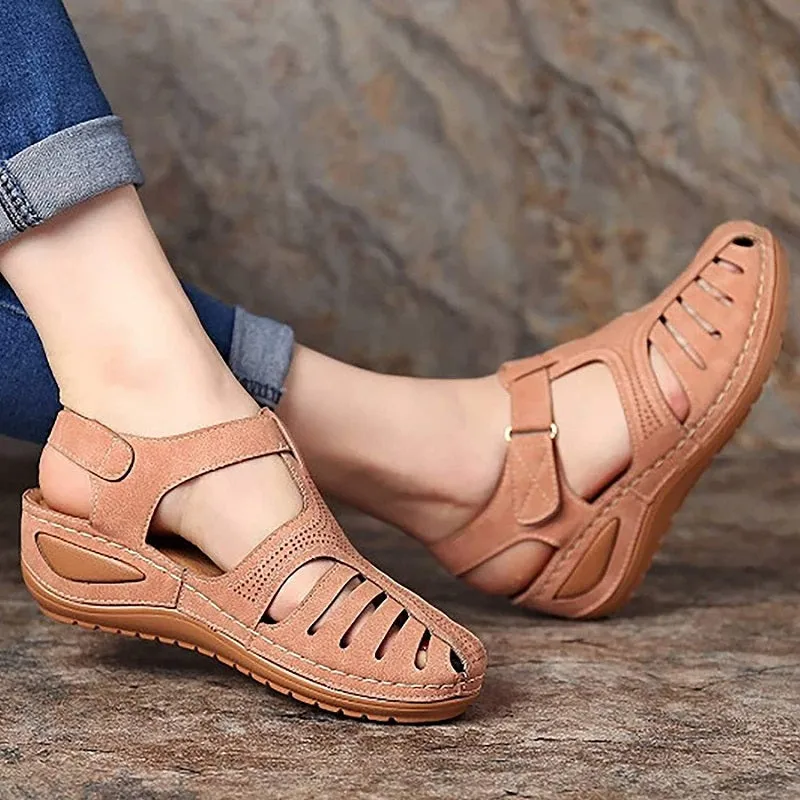 Womens Summer Hollow Closed Toe Wedge Casual Sandals